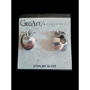 Geo Art Accessories 925 Sterling Silver Puffy Open Hoop Stud Earrings New